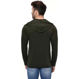 Gym T-shirt à capuche élégant en coton à manches longues pour hommes T-shirt à capuche à col rond personnalisé - Product Image 3