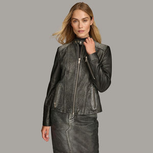 Chaqueta de Motocicleta de Piel de Oveja de Dos Tonos para Mujer, de Alta Calidad y a la Moda, Hecha Profesionalmente, Transpirable y Resistente al Viento, de Nailon - Product Image 1