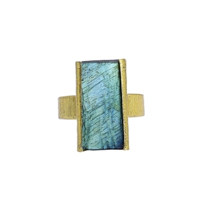 Adjustable Brass <b>Ring</b> 18K Gold Plated <b>Labradorite</b> Gemstone Casual Style Bezel Setting Stainless Steel Free Size - Product Image 4
