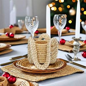 Servilleteros de ratán hechos a mano, diseño de volantes rústicos, Decoración de mesa, suministros para fiesta de boda, Vietnam - Product Image 1