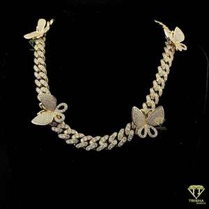Nueva cadena cubana de mariposa de Plata de Ley 925 Iced Out en oro amarillo y oro blanco con diamantes de moissanita - Product Image 4