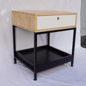 Minimalist Rubberwood <b>Bedside</b> <b>Table</b> Iron Frame 50x45x57cm Modern TDG68034 Bedroom Furniture Storage Assembled Nightstands - Product Image 2