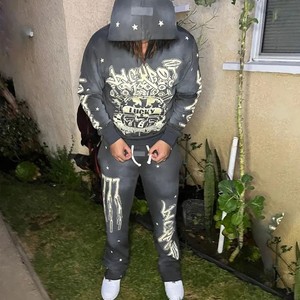 Ensemble de survêtement de sport décontracté unisexe pour l'hiver, respirant, pantalon de jogging, sweat-shirt, tenue de sport, course à pied, fitness, vente en gros, 100% coton - Product Image 5
