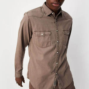 Chemises en jean pour hommes, coupe ajustée, couleur unie, vente en gros, quantité importante, faible MOQ - Product Image 1