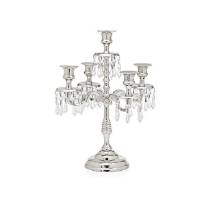 Candelabre sur pied personnalisé à 5 bras en métal/cristal, finition argentée, pour la décoration de la maison, des mariages et de Noël - Product Image 1