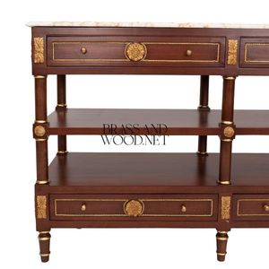 Mueble Consola de Madera de Lujo con Cubierta de Mármol, Dos Estantes y Detalles en Bronce Dorado, Diseño Clásico Francés - Product Image 6