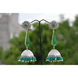 traditional new design handmade <b>silver</b> look alike brass stone stud big ghungro hoop earing for girls and women - Product Image 1