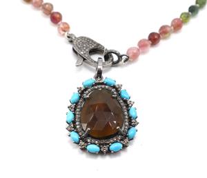 Plata de Ley 925 turmalina amarilla Natural piedra de corte facetado colgante de turquesa de Arizona collar redondo de turmalina múltiple - Product Image 1