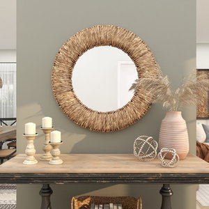 Miroirs muraux à cadre en jonc de mer rond durable et écologique pour la maison, le salon et la chambre à coucher. - Product Image 2