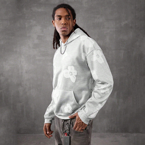 Sweat-shirt à capuche gris imprimé intégral, dernier style, sweat-shirt à capuche imprimé en relief, coton biologique et tissu recyclé, sweat-shirt pour hommes écologique - Product Image 4