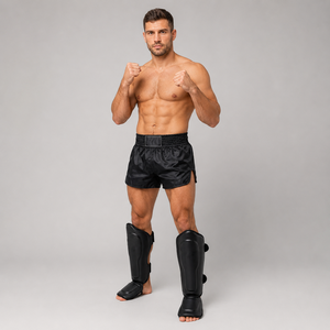 Protège-tibias de boxe noirs texturés mats pour l'entraînement aux arts martiaux - Product Image 2