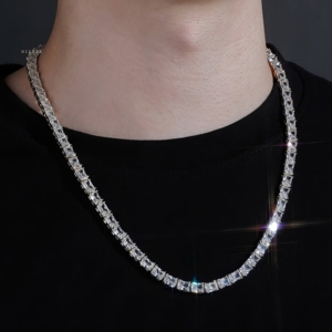 Chaîne de tennis en argent 925 6mm coupe baguette Moissanite-Collier Moissanite ligne unique minimaliste pour homme, chaîne en diamant faite à la main - Product Image 1