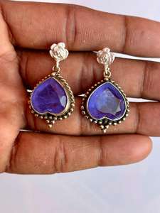 Pendientes de tuerca de tanzanita en forma de corazón de Plata de Ley 925, hermoso diseño único, elegante accesorio de boda a la moda para mujer - Product Image 5