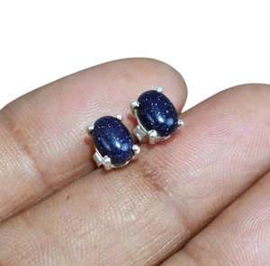 <b>Blue</b> Colour Sunstone Fashion <b>Earrings</b> June Birthstone 925 Sterling Silver Gemstone <b>Stud</b> <b>Earrings</b> Handmade Jewelry Gift for Her - Product Image 1