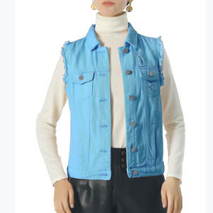 Gilet en jean tendance pour femmes, sans manches, avec boutons métalliques, tissu en coton 100% écologique, respirant - Product Image 5