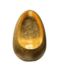 Bougeoir en métal doré de design moderne, forme ovale élégante et unique, nouveau style, pot à bougie moderne complété en or - Product Image 1