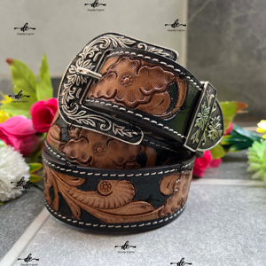 Cinturones tallados a mano estilo occidental para hombre y mujer, cinturones de cuero elegantes, Unisex - Product Image 1