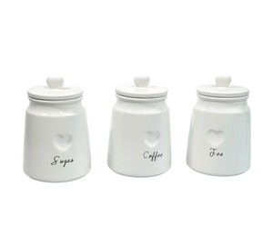 Juego de 3 recipientes de cerámica con tapas para azúcar, café, té, herméticos, aptos para alimentos, elegantes organizadores para la encimera de la cocina. - Product Image 1