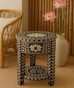 Mesa con Incrustaciones de Hueso a Precio de Fábrica, Muebles de Alta Calidad con Incrustaciones de Hueso de Camello, Forma Redonda, Muebles Modernos para Sala de Estar - Product Image 4