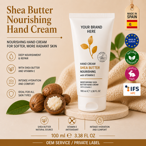 Crème pour les mains au beurre de karité en marque privée 100 ml OEM |   Crème réparatrice hydratante intense pour les mains, peaux sèches |   Absorption rapide Espagne UE - Product Image 1