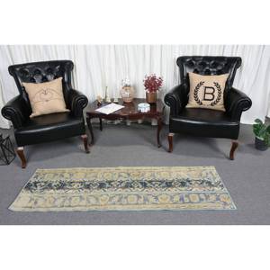 Tapis Vintage en Laine Turque de 19 'X 61', Beige, Bleu, Patchwork, Technique de Tissage Plat, Décorations de Salle à Manger, Largeur 4m, Latex Eco - Product Image 2