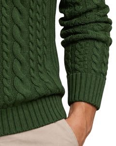 Pull en maille torsadée vert pour homme, col rond, manches longues, pull d'hiver, mélange de laine doux, coupe décontractée, confortable - Product Image 5