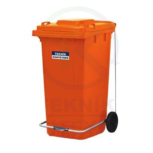 ถังขยะพลาสติกแบบตั้ง120L เป็นมิตรกับสิ่งแวดล้อมของผู้ผลิตตุรกีมีที่เหยียบสีส้ม - Product Image 1