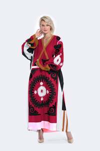 Robes Ukrainiennes Brodées, Robes de Créateur Personnalisées, Col en V, Devant Ouvert, Robe de Soirée à la Mode avec Ceinture, Prix de Gros OEM Bon Marché - Product Image 2