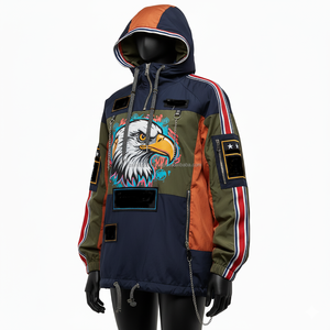 Chaqueta cortavientos para mujer 180GSM Nylon Poliéster Panel multicolor Estampado Logotipo personalizado Parche de transferencia de calor Chaqueta de diseño para mujer - Product Image 4