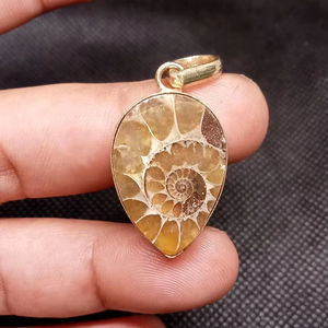 Amonite Cabochon Gold Plated Brass Pendant Handmade Zinc Alloy Jewelry Link Chain for Wedding <b>Birthstone</b> February Natural Stone - Product Image 2