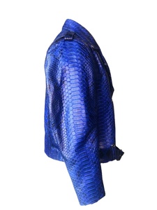 Chaqueta de Motociclista de Cuero Azul OEM de Entrega Rápida, Chaqueta de Cuero Real para Hombre, Ajustada, Estilo Motociclista, Ropa de Calle, Impermeable, al por Mayor - Product Image 3