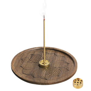 Porte-encens de luxe décoratif pour la maison, nouveau design, avec récupérateur de cendres, en bois massif naturel, rond, pour bâtonnets d'encens - Product Image 1