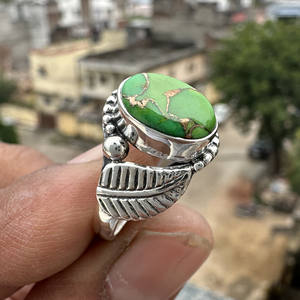 Anillo de Plata de Ley 925 turquesa de cobre verde al por mayor-Joyería fina hecha a mano única - Product Image 1