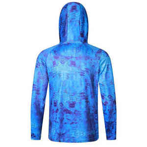 Camisa de Pesca con Capucha de Manga Larga con Estampado Tie-Dye Azul para Hombre, Protección UPF 50 Anti-UV, Poliéster, para Deportes al Aire Libre - Product Image 3