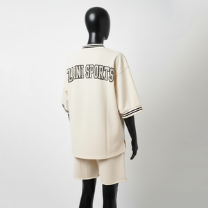 Ensemble short en jersey pour femmes, tissu premium respirant en polyester, couleur crème, col en V, logo personnalisé, ensembles pour femmes - Product Image 5