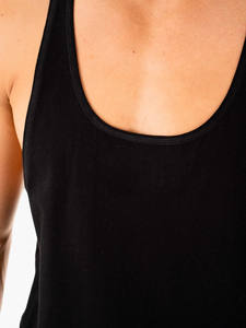 OEM Custom Logo Men's <b>Black</b> Casual 100% Cotton Solid Gym Active <b>Vest</b> High Quality Loose Streetwear Sleeveless Stinger For Men - Product Image 3