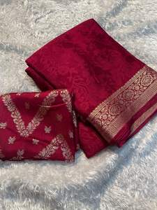 Viscose Chinon Weaving Pattern Saree With Dola Banarasi <b>Silk</b> Blouse - Product Image 6