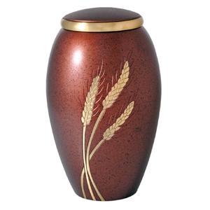 โกศใส่ศพทำจากทองเหลืองสำหรับผู้ใหญ่พร้อมสลักข้าวสาลีสีทองและหินอ่อนสีแดงโกศศพโลหะสำเร็จรูปสำหรับเถ้ากระดูกมนุษย์ - Product Image 1