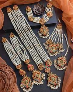 Ensembles de bijoux de mariée boucles d'oreilles de mariage de luxe collier ensemble pour femmes indien Rajwari mariée 6 pièces ensembles - Product Image 4