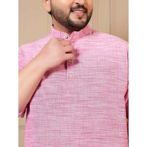 Amanuhs <b>Men's</b> Pink Cotton Textured Striped Plus Size <b>Kurta</b> For <b>Men</b> Mandarin Collar Full Sleeve Casual Shirt Spring Regular Fit - Product Image 2