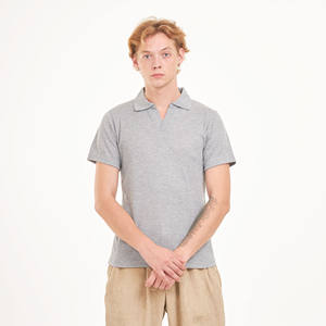 วาฟเฟิลคอวีสีเทาของผู้ชายสำหรับเสื้อยืดโปโลผ้าฝ้าย60% โพลีเอสเตอร์40% กันเปื้อนปักกันยับเฟรนช์เทอร์ฟิตปกติ - Product Image 2