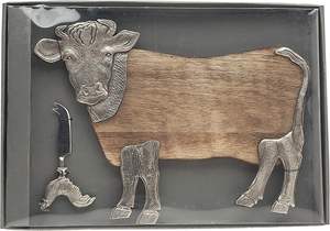 Bandeja de madera para servir, plato de charcutería, tabla de quesos con cuchillo, Plato decorativo en forma de vaca, tamaño personalizado, color de madera Natural - Product Image 6