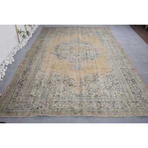 พรมขนแกะสไตล์ตุรกีโบราณขนาด7.2 x 10.6ft สีเบจสีฟ้างานเย็บปะสี่เหลี่ยมผืนผ้าขนาดใหญ่ความหนา10มม. สำหรับโถงทางเดิน - Product Image 1