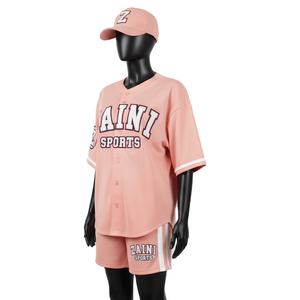 Conjunto de Pantalones Cortos de Béisbol para Mujer, Tela de Malla de Poliéster Ligera de 150 GSM, Panel Lateral Suave Color Durazno, Logotipo Aplicado, Conjuntos para Mujer - Product Image 4