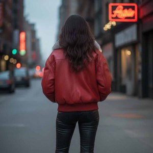 Chaqueta Bomber de Cuero Genuino para Mujer con Cuello de Piel de Zorro y Cierre de Cremallera, Cortavientos, Estilo Motero para Invierno - Product Image 4