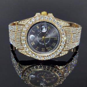 Esfera negra personalizada Pantalla analógica Tono dorado plateado Missanite Reloj de diamantes Movimiento automático Banda de números romanos Premium - Product Image 2