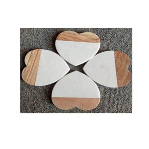 Ensemble de 4 sous-verres en marbre gris et bois d'acacia pour café, boisson, thé, pour table Dinig, sous-verre moderne pour la décoration de la maison - Product Image 2