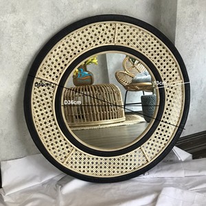 Espejo de mimbre redondo, correa de mimbre, de Vietnam - Product Image 3