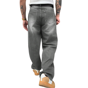 Jean en denim délavé noir et gris pour homme, coupe ample, style décontracté, jambe droite, vintage, streetwear, pantalon tendance pour tous les jours - Product Image 2