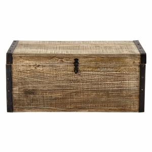 Industrial wooden storage trunk with metal trim large chest organizer decorative container multipurpose vintage style storage - Product Image 2